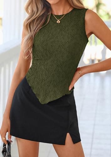 NALANISA Womens Cute Tank Tops Summer Trendy 2026 Crochet Slim Fitted Textured Sleeveless Asymmetrical Going Out Y2K T-Shirts (Army Green,XL) - Thumbnail 2