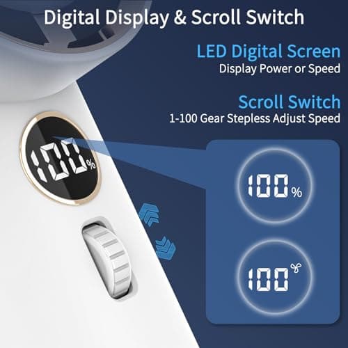 WAFTING Portable Handheld Fan,5000mAh High Speed Turbo Personal Fan with 100 Speed Adjustable, Up to 17 Working Hours, Digital Display, for Travel Outdoor Hot Flashes(White) - Thumbnail 5
