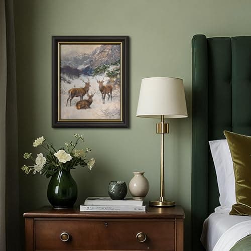 DAJONART Gold Framed Canvas Winter Deer Wall Art,Snowy Mountain Landscape with Stags Deer Prints Oil Painting, Vintage Christmas Canvas Wall Decor,Rustic Holiday Decor & Gift for Nature Lovers,8x10 - Thumbnail 3