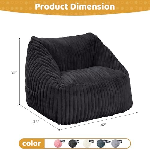 HABUTWAY Bean Bag Chair, Giant Bean Bag Chairs for Adults and Kids, Bean Bag Sofa, Lazy Floor Sofa, Faux Fur Beanbag Chair with Armrests for Living Room Bedroom (Black) - Thumbnail 2