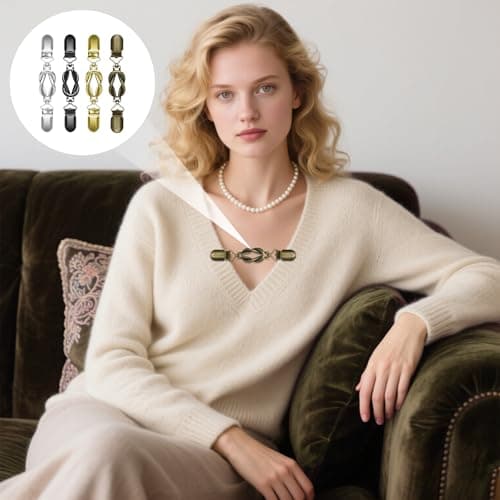yuboo 4 Pcs Vintage Sweater Clips for Cardigans, Retro Dress Cinch Clip Back, Metal Shirt Waist Tightener for Women Mother's Day, Shawl Clips and Fasteners Set Gifts - 4 Colors - Thumbnail 2