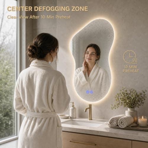 PIUDOC 24×36 Irregular Backlit Mirror Asymmetrical Bathroom Mirror with Lights LED Dimmable Mirror for Bathroom Makeup Area - Thumbnail 3