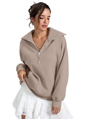 EasyGala Womens Fleece Lined Sweatshirts Oversized Half Zip Warmth Pullover with Pocket Trendy Long Sleeve Going Out Tops Winter Outfits Clothes 2025 Coffeegrey XX-Large - Thumbnail 5