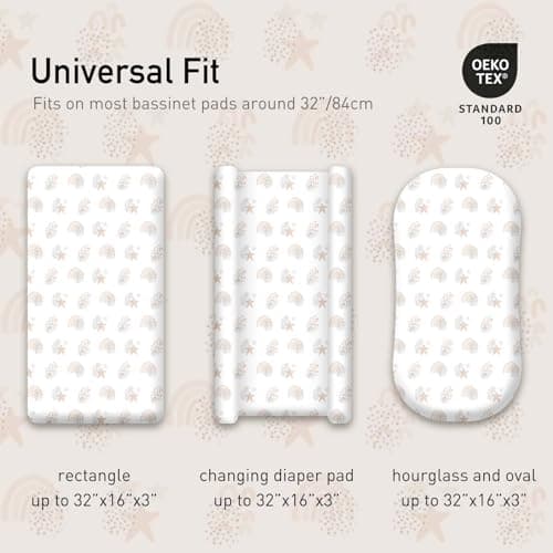 Gllquen Baby Bassinet Sheets 4 Pack, Breathable Cozy Fitted Mattress Sheet, Elastic Travel Crib Fashionable Pattern, Standard Cradle Safe Sheets for Baby Boys Girls 32"x16"(Rainbow) - Thumbnail 5