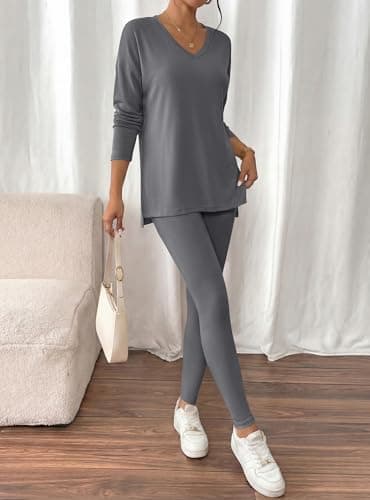 BTFBM Two Piece Sets for Women 2026 Casual Lounge Set Matching Oversized Shirts Leggings Workout Airport Travel Outfits(Grey, Medium) - Thumbnail 4