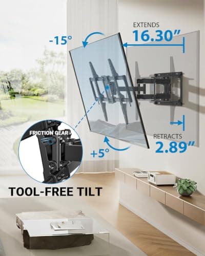 Pipishell Full Motion TV Wall Mount for 42-85 inch LED TVs up to 132lbs, Fits 65 75 Inch Swivel TV Mount Bracket with Articulating Arms, Max VESA 600x400mm, Fits 12” 16" Wood Studs - Thumbnail 5