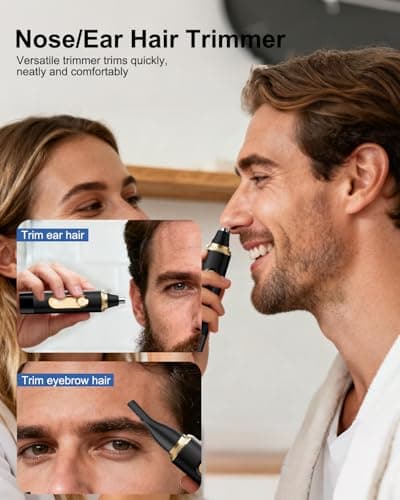 RAXMETRY Nose Hair Trimmer for Men and Women,2026 Professional Painless IPX7 Waterproof Eyebrow & Facial Hair Trimmer,USB Rechargeable with LED Display Dual-Edge Blades for Smoother Cutting,BlackGold - Thumbnail 2