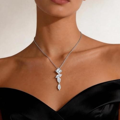 Gloraine White Gold Plated Cubic Zirconia Necklace, 7A-Grade Multi-Cut CZ Pendant, Hypoallergenic Jewelry Gift for Women (White) - Thumbnail 2