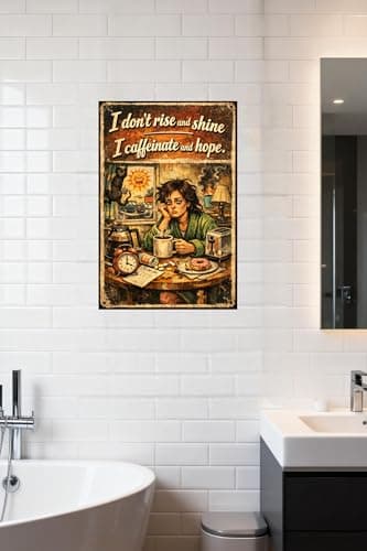 I Don’t Rise And Shine I Caffeinate And Hope Tin Sign Funny Morning Coffee Humor Vintage Metal Wall Decor Sarcastic Quote Rustic Plaque Kitchen Office Home Bar Gift 8x12 Inch - Thumbnail 2