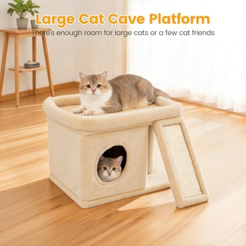 FURFAST Cat Tree, Compact Cat Tree for Small Spaces, Heavy Duty Cat Tower for Large Cats,Small Cat Tower with Cat Scratching Post & Bed, Cat Condo Climbing Furniture for Indoor Cats (Off-White) - Thumbnail 5