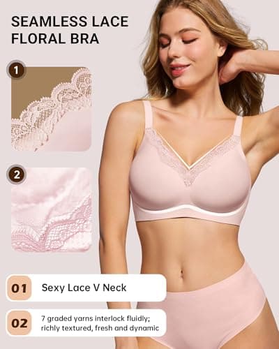 HORISUN Comfortable Seamless Full Coverage Bra for Women Wireless Bras with Soft Support Regular and Plus Size (Pink 38B) - Thumbnail 2