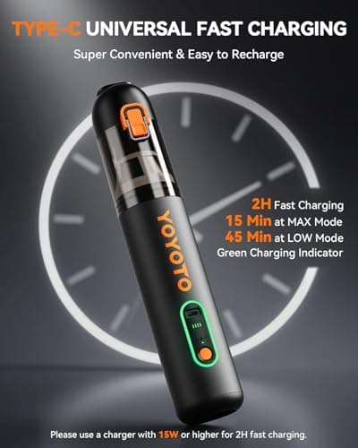 yoyoto Car Vacuum, Handheld Vacuum Cordless with 21000Pa Powerful Suction & 3 Modes, 4-in-1 Portable Hand Held Mini Vacuum Cleaner Rechargeable, Ultra Light for Car Home Office (Black) - Thumbnail 4