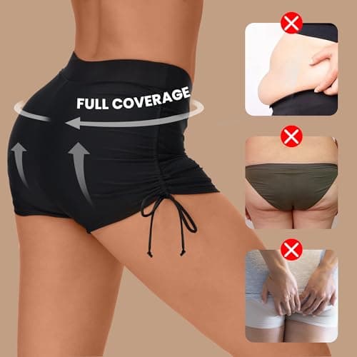 La LiVita Leakproof Menstrual Period Swimwear Tummy Control Drawstring Period Boxers Incontinence Waterproof Swim Shorts for Women Girls Teens Black L - Thumbnail 3