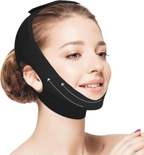 Jawline Shaper Chin Strap for Sleeping, Reusable V-Line Mask for Women Face Lifting Made w/Electric-Hot-Press Tech for Skin-Friendly & Breathable Cooling Fabric (Black, One Size) - Image 1