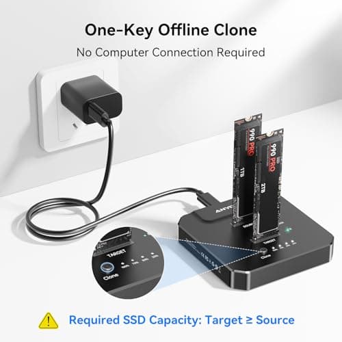 ANYOYO NVMe SSD Cloner, Tool-Free Offline M.2 Duplicator with Aluminum Case, LED Progress Indicator, 20Gbps USB-C 3.2 SSD Reader, SSD to USB Adapter for PCIE NVMe SSD Supports M/B&M Key - Thumbnail 3