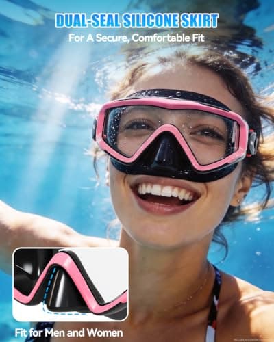 Aegend Snorkeling Diving Mask for Adult Youth Kids - Snorkel Gear 180° Panoramic View Leakproof Comfort, Perfect for Snorkeling, Freediving & Swimming (Black & Pink-2 Pack, Adult) - Thumbnail 5