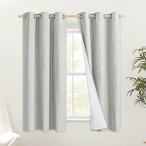 NICETOWN Grey 100% Blackout Curtain Panels, Set of 2, 34" Wide by 48" Long, Thermal Insulated White Thermal Insulated Liner Drapes for Nursery, Noise Reducing and Heat Blocking Drapes for Windows - Image 1