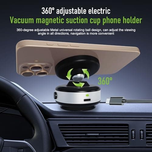 G VODA for Suction Phone Mount, 360° Electric Vacuum Magnetic Phone Holder,Only on Car/Gym/Mirror/Smooth Surface/Vlogging Travel,Content Creator Phone Holder Compatible with All Smartphones （Silver） - Thumbnail 6