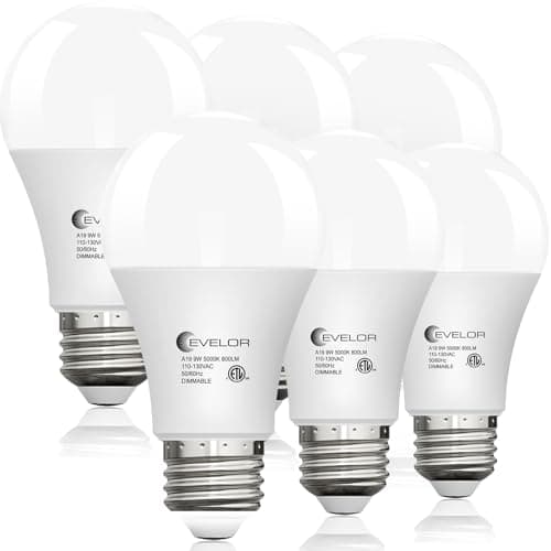 evelor 6-Packs A19 Dimmable LED Light Bulbs,60 Watt Equivalent Daylight 5000K with E26 Base,Efficient 9W,800 Lumens LED Bulbs,15000 Hours, Ideal for Bedroom Living Room - Image 1