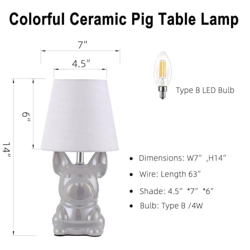 EOEYYOYB Set of 2 Ceramic Table Lamp, Puppy Shape Desk Lamp Cute Bedside Lamp for Nightstand, Living Room, Bedroom, Gifts for Kids Girls, 4W LED Bulb Included, Pearl - Thumbnail 3