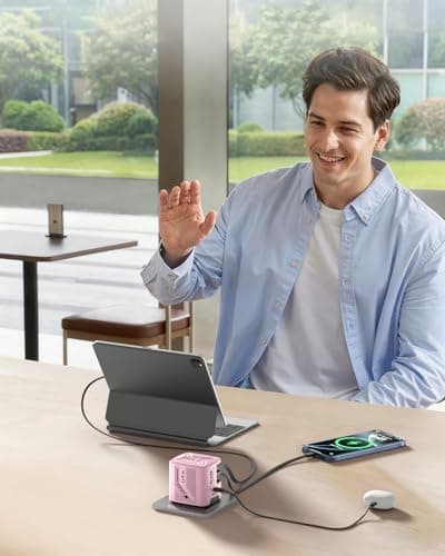 W & O Fast Charger for iPhone17/16/15,60W gan Charger,Retractable Phone Charger Wall Plug with Lightening and Type-C Cables for iPhone, Galaxy S25/24,Android and More (Pink) - Thumbnail 5