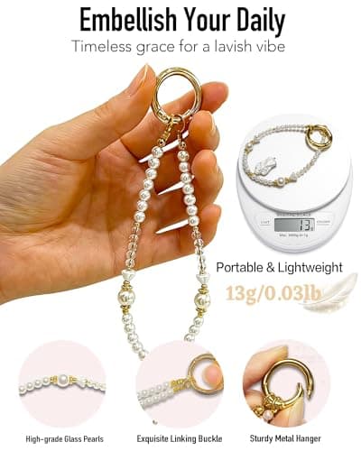 TIANTAIYUE Beaded Phone Charm Strap for Women, Aesthetic Crystal Glass & Pearl Wrist Lanyards, Universal Anti-Lost Detachable Cell Phone Chain for Smartphone Case, Camera, Keys, Gift for Her - Thumbnail 6