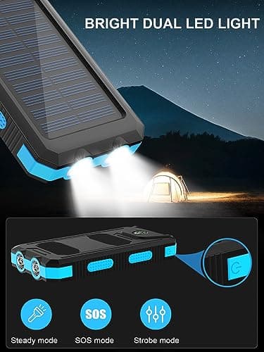 Solar Charger, 38800mAh Solar Power Bank, Waterproof External Backup Battery Power Pack with USB C Input/Output/LED Flashlights Compatible with iPhone, Samsung, iPad, Suitable for Outdoor, Camping - Thumbnail 3
