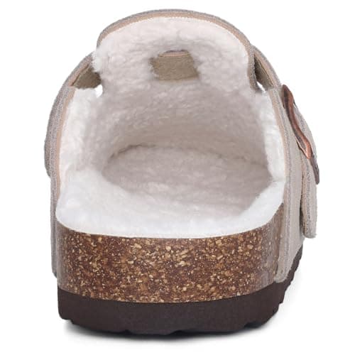 KIDMI Women's Fur Lined Suede Clogs Fuzzy Cork Footbed Mules Slip On Winter Potato Shoes, Grey 37 (Size 6-6.5) - Thumbnail 4