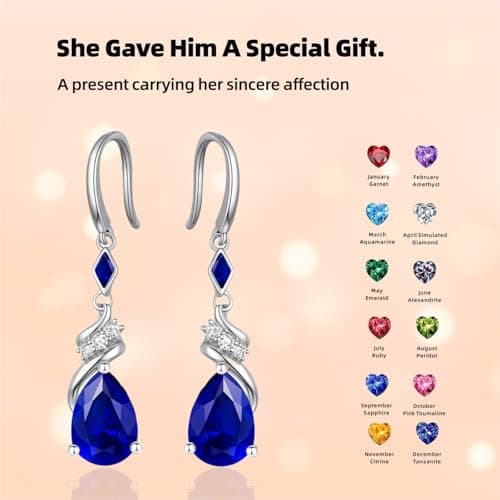 Sterling Silver Earring For Woman -Teardrop Birthstone Earring Jewelry Birthday Gifts for Women,Girlfriend,Wife,Mom - Graduation, Friendship,Birthday, Anniversary (09 - Sapphire) - Thumbnail 2