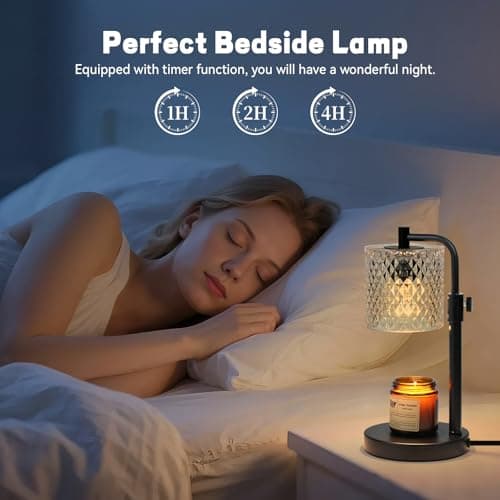 NITOWOLF Candle Warmer Lamp with Timer, Adjustable Height Candle Warmer Glass Candle Lamp Warmer for Jar Candles, House Warming Gifts Home Decor Gifts for Women (Black-Glass) - Thumbnail 4