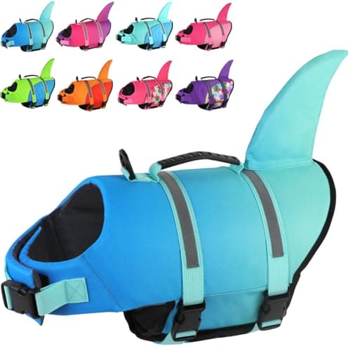 Doglay Dog Life Jacket, Ripstop Cute Shark Dog Life Jacket with Superior Buoyancy and Rescue Handle, Adjustable Dog Life Vests for Swimming Boating, Pet Flotation Vest for Small Medium Large Dogs