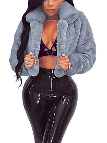 RAMOUG Fluffy Lapel Coat Shaggy Faux Fur Jacket Open Front Baggy Cardigan Outerwear XL Grey - Image 1