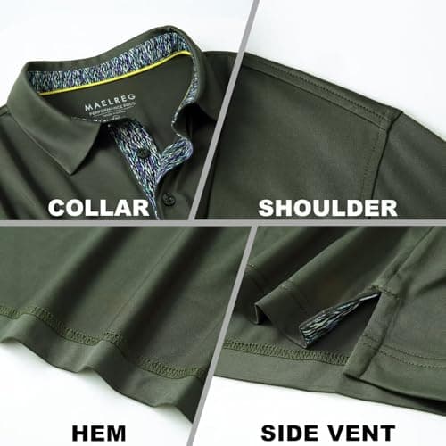 M MAELREG Long Sleeve Golf Shirt Men Performance Tennis Athletic Golf Polo Long Sleeve Shirts for Men Olive Green - Thumbnail 5