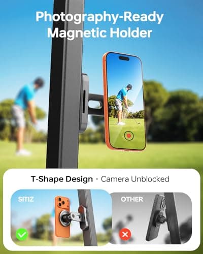 Magnetic Golf Cart Phone Holder for Photography, Golf Accessories for Men, Camera-Friendly T-Shape Design, Strong Magnetic Phone Caddy with Adjustable Ball Head, Golf Cart Phone Holder, Golf Gifts - Thumbnail 2