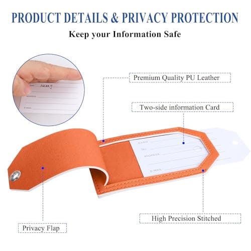 Luggage Tag & Initial Baggage Tags for Suitcases Leather Bag Tags for Backpacks Handbag School Instrument with Name ID Label Travel Essentials, Unique Fun Orange Personalized Luggage Tags 2 Pack - Thumbnail 3