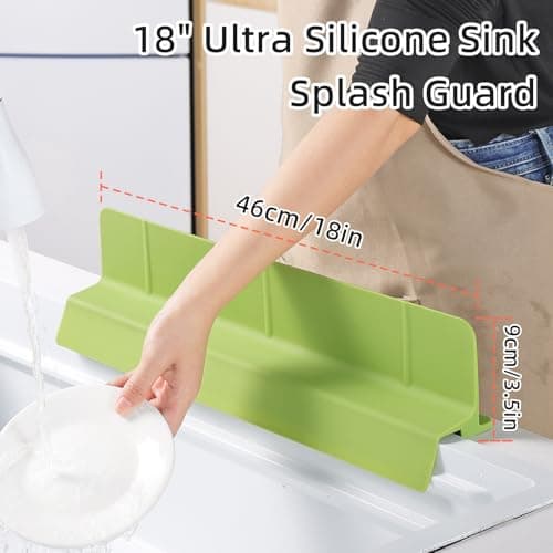 18" Upgraded Silicone Sink Splash Guard Released in 2026,Self-Draining Water Splash Guard for Kitchen Sink,Bathroom and Kitchen Island,with 3.5" High Splash Guard & 6 Strong Suction Cup (Green) - Thumbnail 3