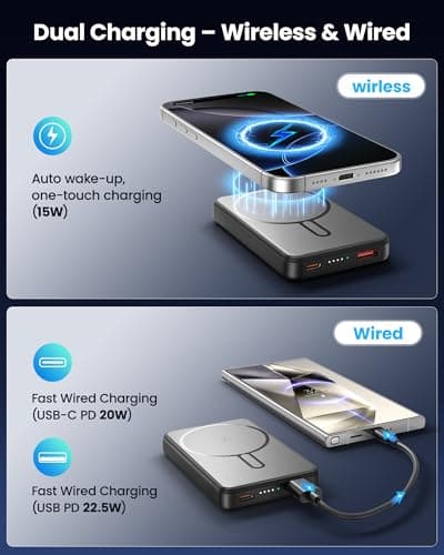 Aterob for Magsafe Portable Charger 5000mAh, Slim Magnetic Battery Pack, 15W Wireless Magnetic Battery Pack, 20W PD Fast Charging, Magnetic Power Bank for iPhone 17/16/15/14/13/12 Series (Black) - Thumbnail 4