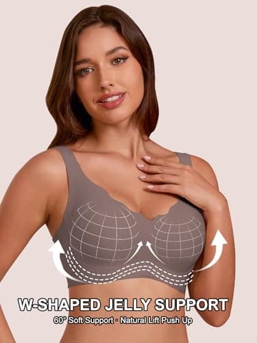 COCOMARTS Jelly Bras for Women No Underwire Seamless Push Up Scalloped Tshirt Bralettes Comfortable Wireless Everyday Bra Coffee Medium - Thumbnail 3