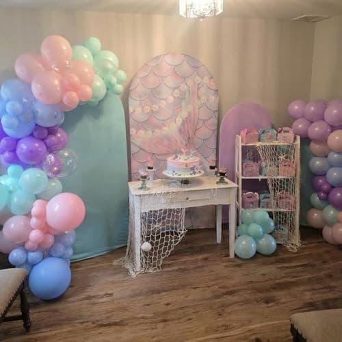 Mermaid Balloons, 60Pcs 12inch Metallic Purple Pink Blue Balloons with Confetti Balloons for Ocean Sea Themed Baby Shower Gender Reveal Birthday Party Decorations - Thumbnail 3