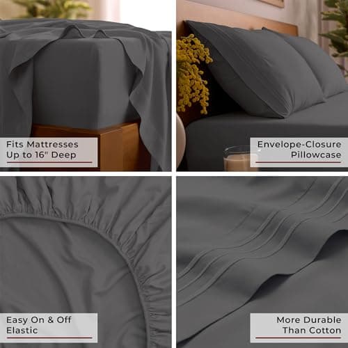 Mellanni King Sheet Set - 6-Piece Iconic Collection Bedding, (Including 4 Pillowcases), 16-Inch Deep Pocket, Easy Care, Extra Soft, Cooling Sheets, Brushed Microfiber - Gray - Thumbnail 5