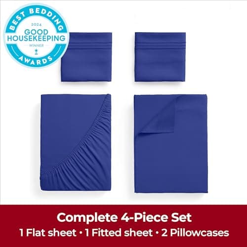 Mellanni Extra Deep California King Sheets - 4 PC Iconic Collection Bedding - Hotel Luxury, Ultra Soft, Cooling Bed Sheets - Wrinkle, Fade, Stain Resistant (Cal King, Royal Blue) - Thumbnail 4