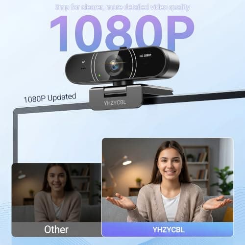 YHZYCBL 1080P Full HD Webcam, AF Auto Light Correction, Dual-Digit Microphone, Privacy Cover, Noise 360° Rotatable, Plug & Play USB Webcams - Thumbnail 2