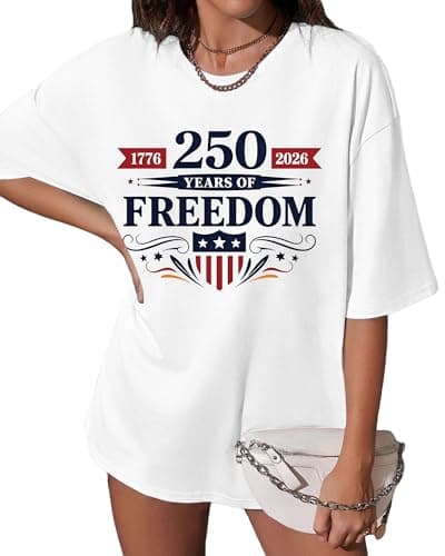 Aiyino Women's USA 250th Anniversary Shirt 1776-2026 Patriotic 4th of July Graphic Tee Casual Loose Fit Cotton White Freedom L - Image 1