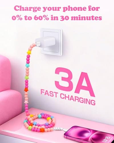 JAKPAK USB Cable for iPhone Beaded Phone Charger 66W Fast Charging Data Transfer 3.3FT Stylish Durable Anti-Tangle USB Charging Cord Women Girls for iPhone 14 13 12 11 XR R iPad Airpods Car - Thumbnail 4