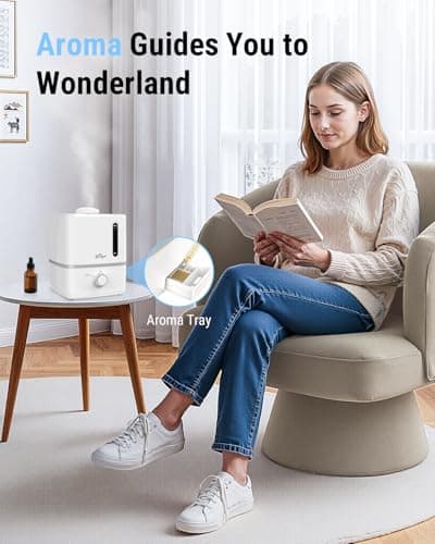 Bear Humidifiers for Bedroom, 2.5L Cool Mist Humidifiers and Oil Diffuser, Quiet Rapid humidifiers for Home Whole House, with Adjustable Mist Output and Auto Shut-off, White - Thumbnail 3