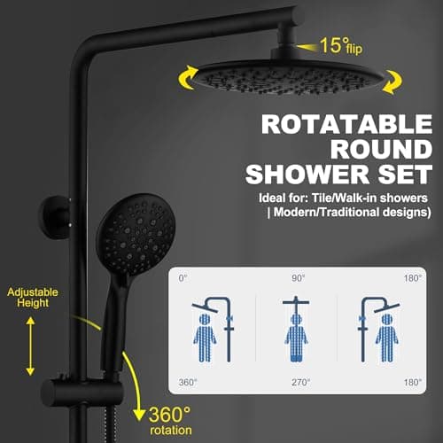 SonTiy Rain Shower System with 9Inch Rainfall Showerhead and Handheld with Height Adjustable Holder, High Pressure Stainless Steel Shower Rail Kit, 72Inch Long Shower Hose, 2.5Gpm, Black - Thumbnail 5