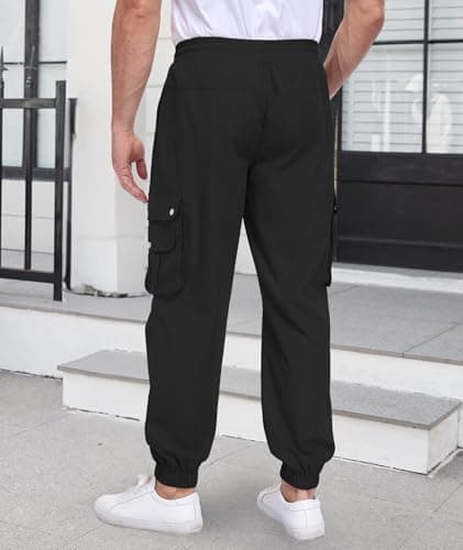 DISLANBO Men's Casual Pants Drawstring Hiking Pants Workout Tactical Joggers Sweatpants for Men Black - Thumbnail 4