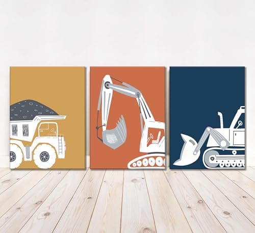 3 Pcs Construction Truck Nursery Canvas Wall Art Excavator Dump Truck Tractor Painting Picture Wall Decor Poster Print Artwork Kids Room Boys Room Baby Room Home Decoration - Thumbnail 6