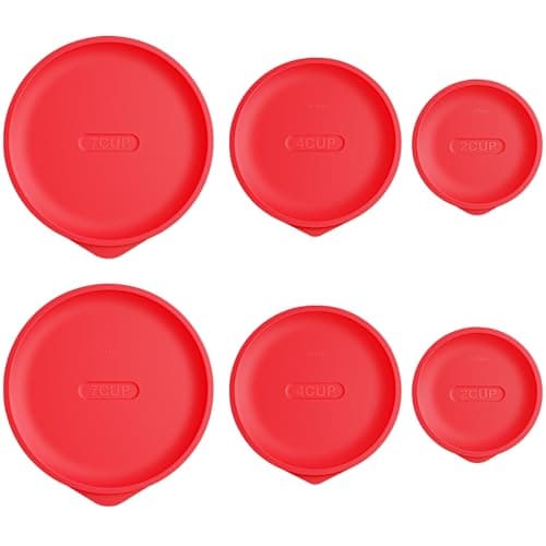 Replacement Lids for Pyrex 7200-PC 2 Cup and 7201-PC 4 Cup and 7402-PC 6/7 Cup, Silicone Round Storage Cover Lid for Anchor Hocking Glass Bowl 6 Pack Red - Image 1