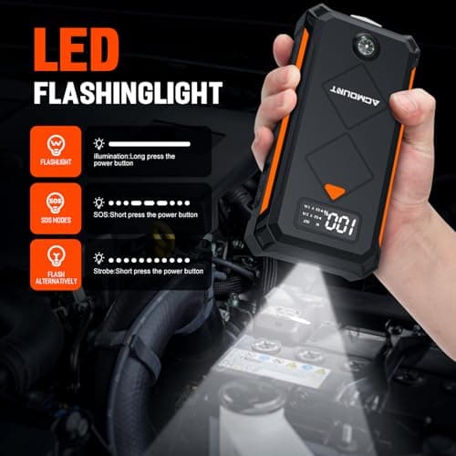 Acmount P110 Car Jump Starter, 6000A Peak Lithium Jump Starter Battery Pack for Up to 10.0L Gas or 8.0L Diesel Engine, Safe 12V Portable Battery Starter Power Pack with LED Screen & LED Light - Orange - Thumbnail 5